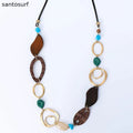 Boho Wood & Alloy Statement Necklace
