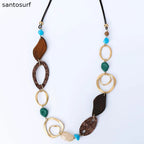 Boho Wood & Alloy Statement Necklace