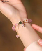 Cute Pink Sterling Silver Alloy Crystal Peach Blossom Charm Bracelet