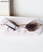 Style Frameless Diamond Inlaid Bee Butterfly Sunglasses Brown
