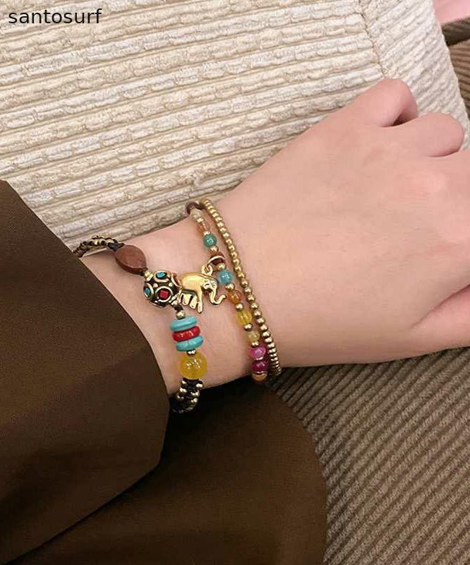 Chinese Style Alloy Weaving Agate Beading Little Elephant Charm Bracelet