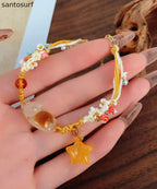 Handmade Weaving Gold Star Little Cats Sweet-Scented Osmanthus Charm Bracelet