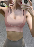 Simple Pink U Neck Patchwork Bra Crop Top
