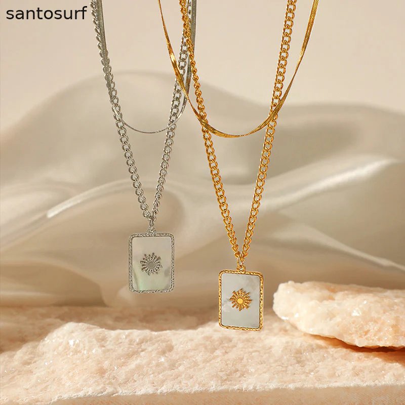 Double-Layer Geometric Shell Necklace