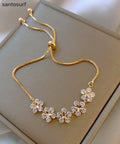 Stylish Gold Copper Overgild Zircon Floral Charm Bracelet