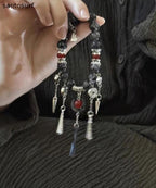 Boutique  Black Sterling Silver Crystal Gem Stone Tassel Charm Bracelet