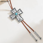 Retro Cross Love Leather Cord Necklace