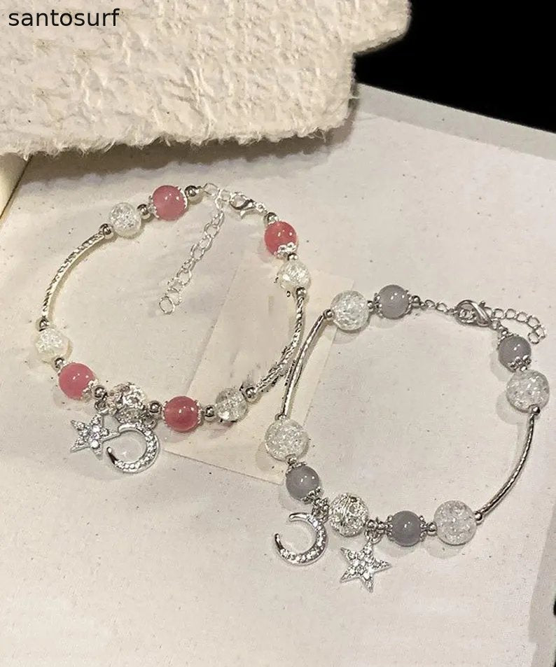 Boutique Alloy Beading Moon Stars Tassel Charm Bracelet Two Piece Set