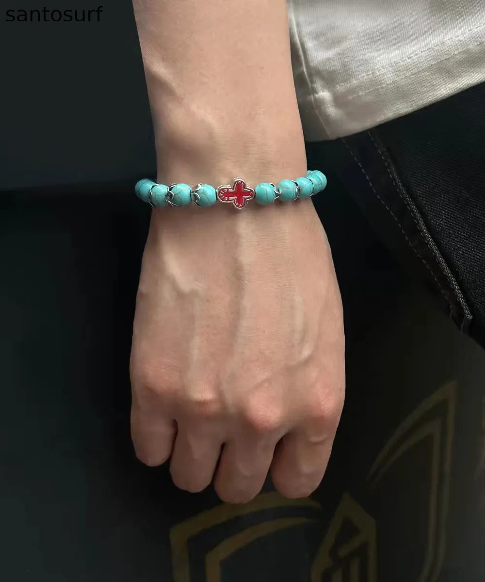 Fine Green Turquoise Cross Alloy Bracelet