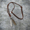 Vintage Alloy Feather Leather Necklace