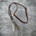 Vintage Alloy Feather Leather Necklace