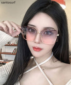 New Gradient Color Pink Metal UV Protection Sunglasses