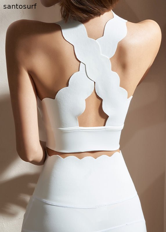 White Hollow Out Solid Crop Top Workout