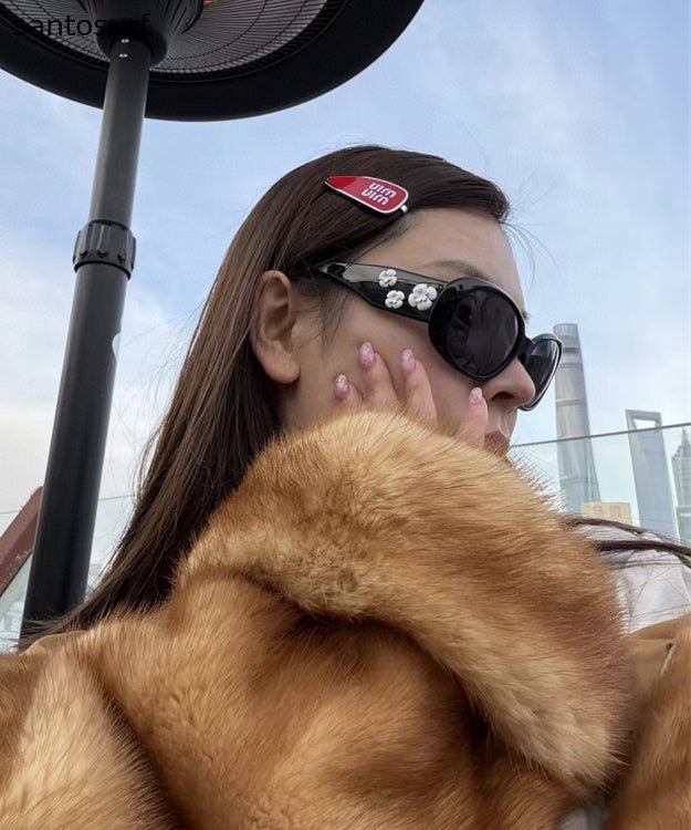 Light Luxury Camellia Oval Frame Sunglasses