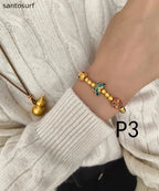 Chinese Style Golden Enamel Technique Copper Charm Bracelet