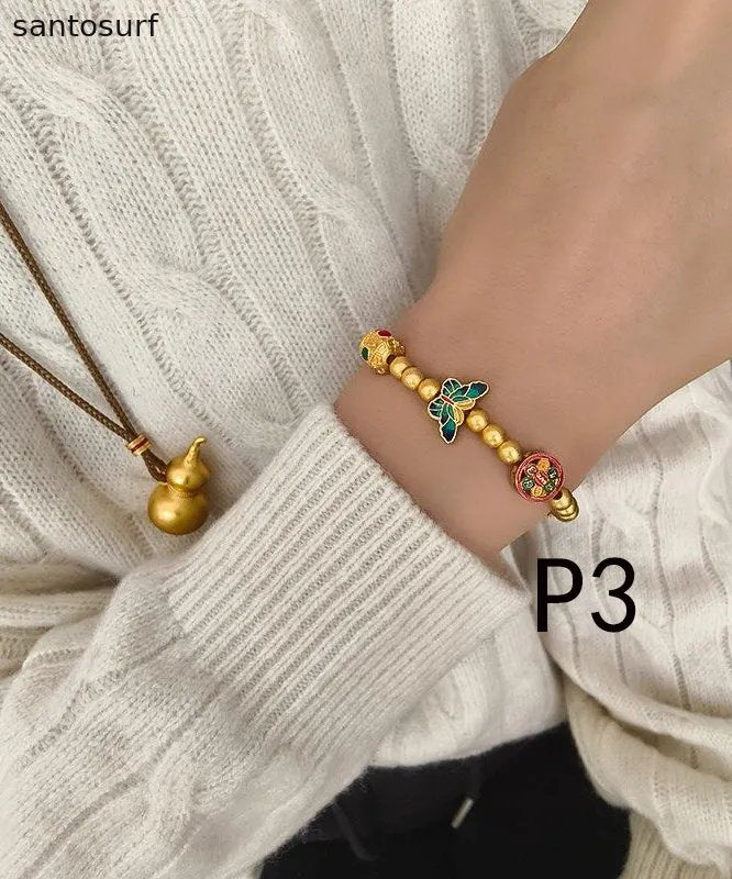 Chinese Style Golden Enamel Technique Copper Charm Bracelet