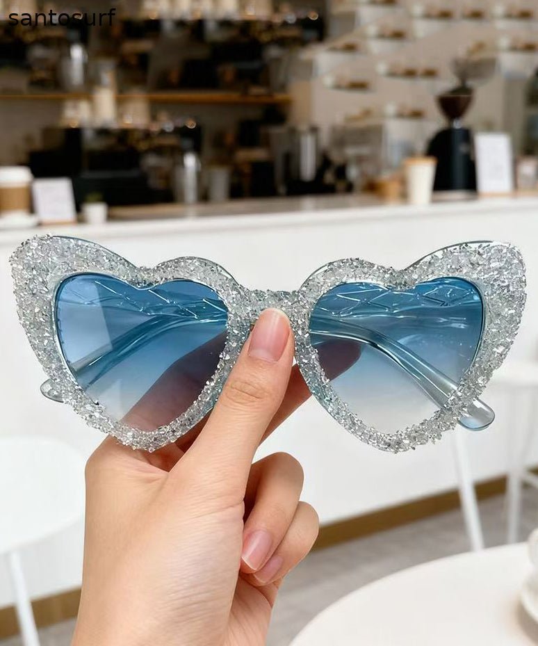 Boho Red Metal Zircon Heart-Shape Sunglasses
