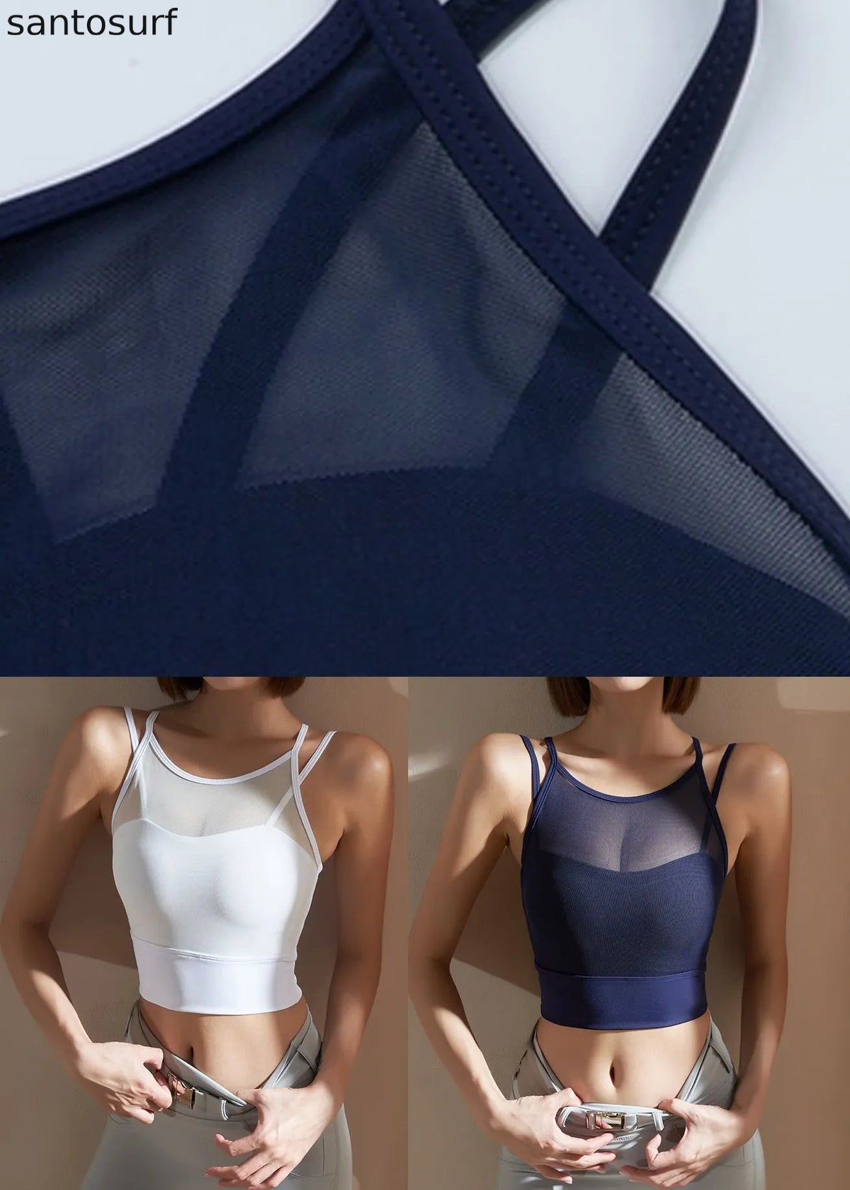 White O-Neck Patchwork Tulle Yoga Top