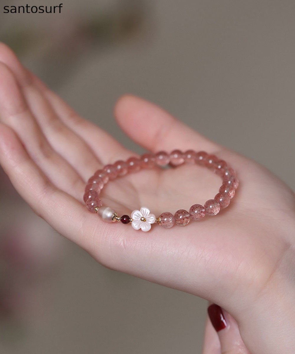 Fine Pink Alloy Crystal Floral Chain Bracelet