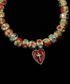 Vintage Red Acrylic Stringing Beads Zircon Alloy Charm Bracelet