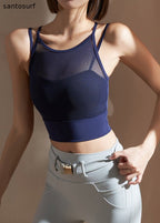 Trendy Navy Fitting Tulle Workout Tops