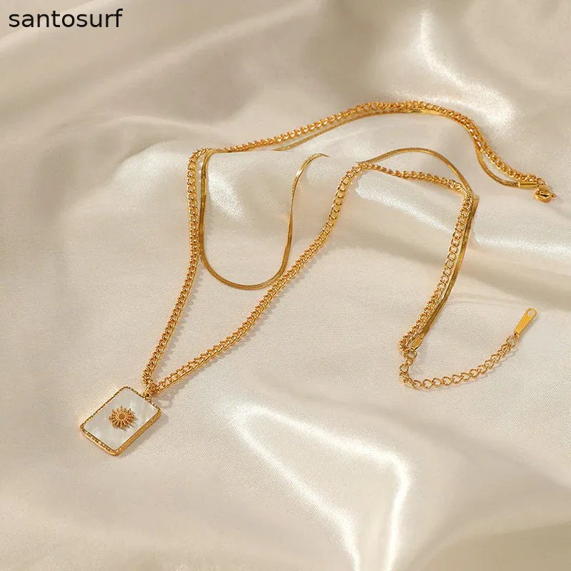 Double-Layer Geometric Shell Necklace