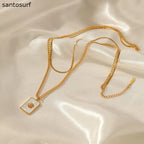 Double-Layer Geometric Shell Necklace