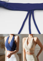 Boho Navy Blue V Neck Bow Gymshark Sports Bra