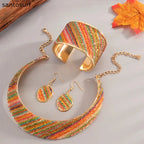 Fashionable Rhinestone Leopard Color Strip Necklace Set