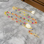 Multicolored Gem Virgin Mary Necklace