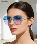 Unique Gradient Color Blue Metal Asymmetrical Sunglasses