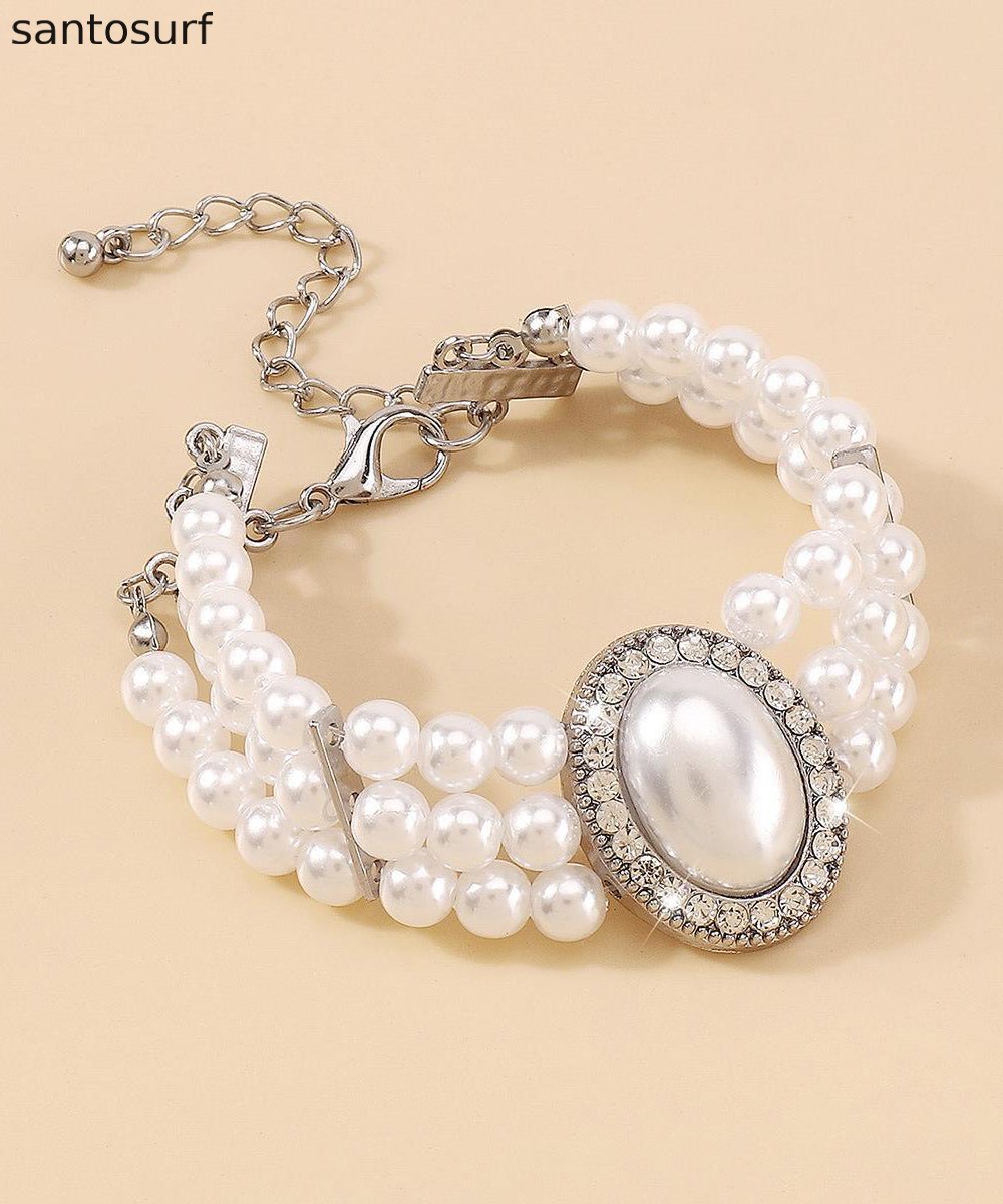 Elegant Gold Copper Alloy Pearl Zircon Resin Tassel Chain Bracelet